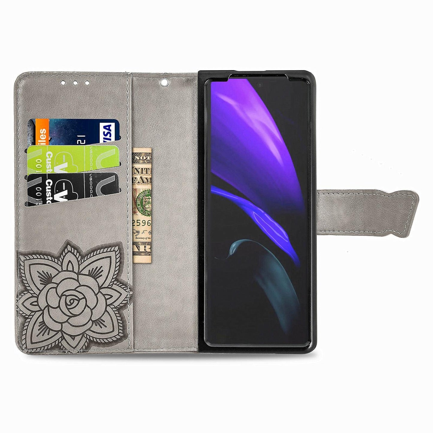 Embossed Butterfly Love Leather Case for Samsung Galaxy z Fold 4 - Flower Design - Rose Gold