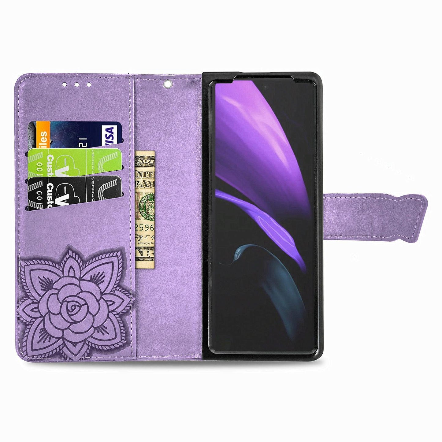 Embossed Butterfly Love Leather Case for Samsung Galaxy z Fold 4 - Flower Design - Rose Gold