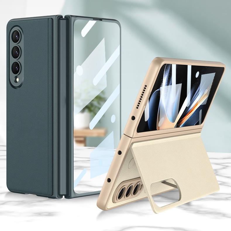 Foldable Leather Case with Stand for Samsung Galaxy z Fold 4 - Ultra Thin - Wine Red