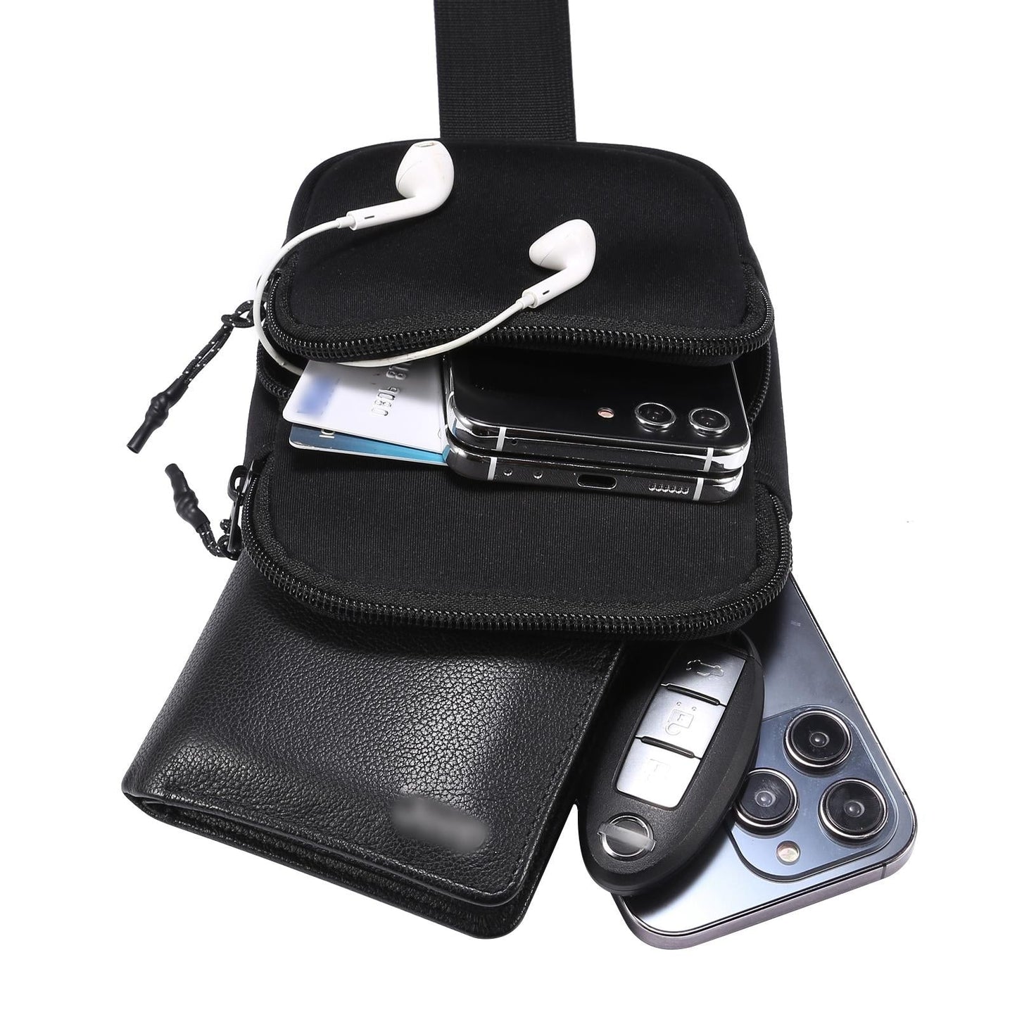 Universal Nylon Chest Bag For 5.5 Inch -7.2 Inch Phones Fashionable And Functional - Black