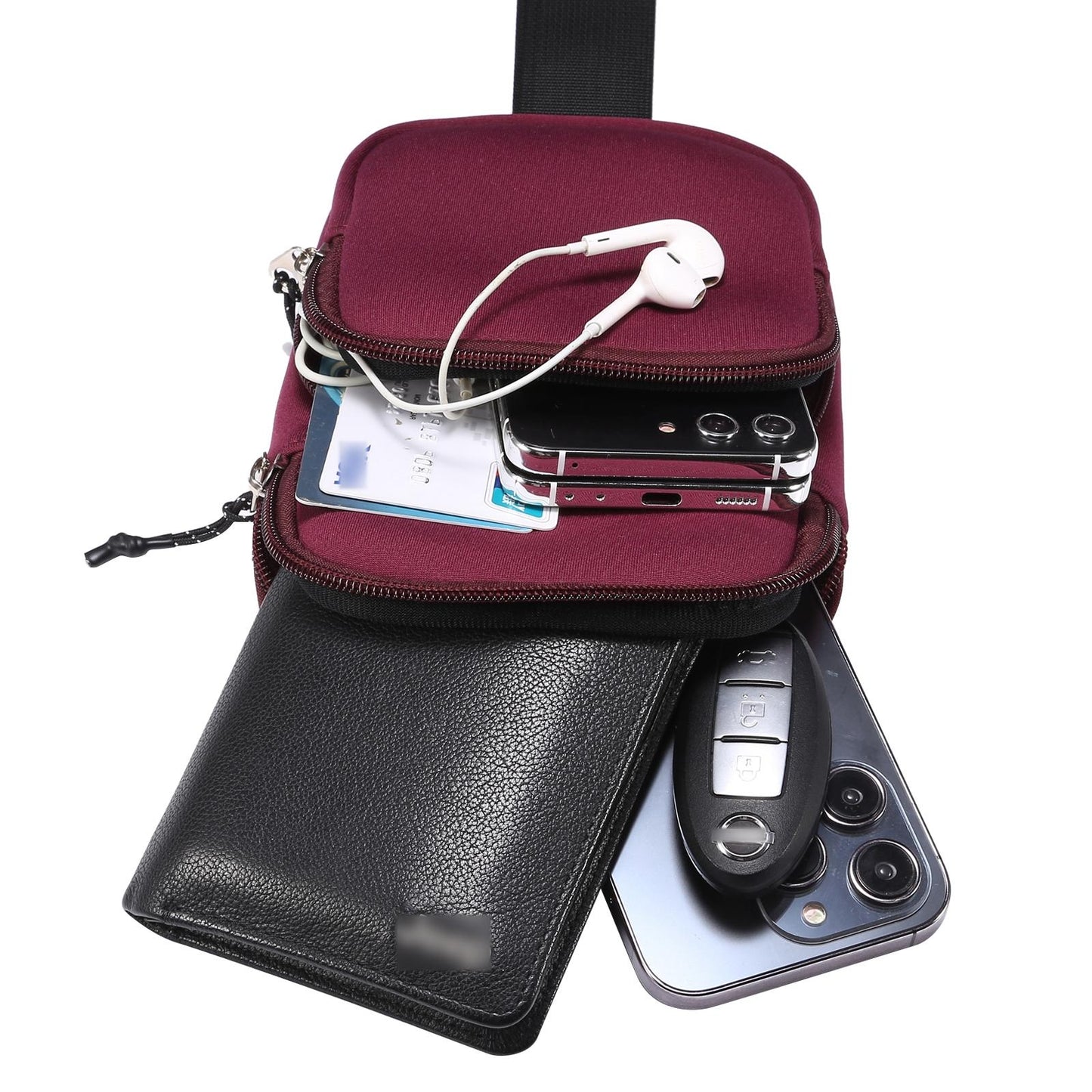 Universal Nylon Chest Bag For 5.5 Inch -7.2 Inch Phones Fashionable And Functional - Black
