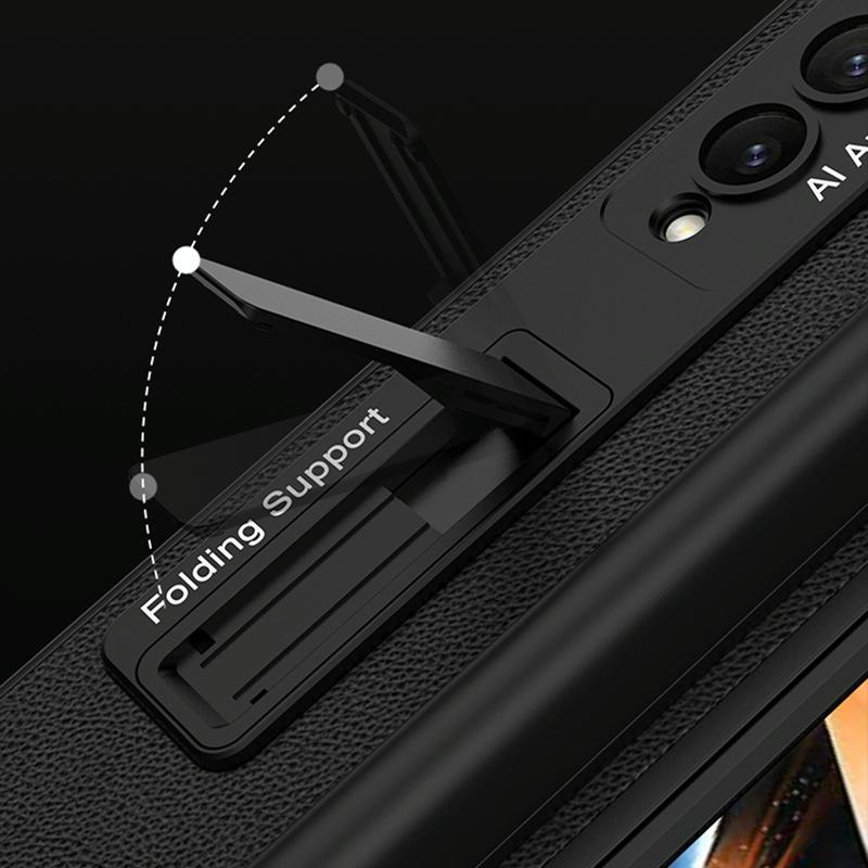 Leather Case with Holder & Pen Slots for Samsung Galaxy z Fold 4 - Thin & Shockproof - Silver