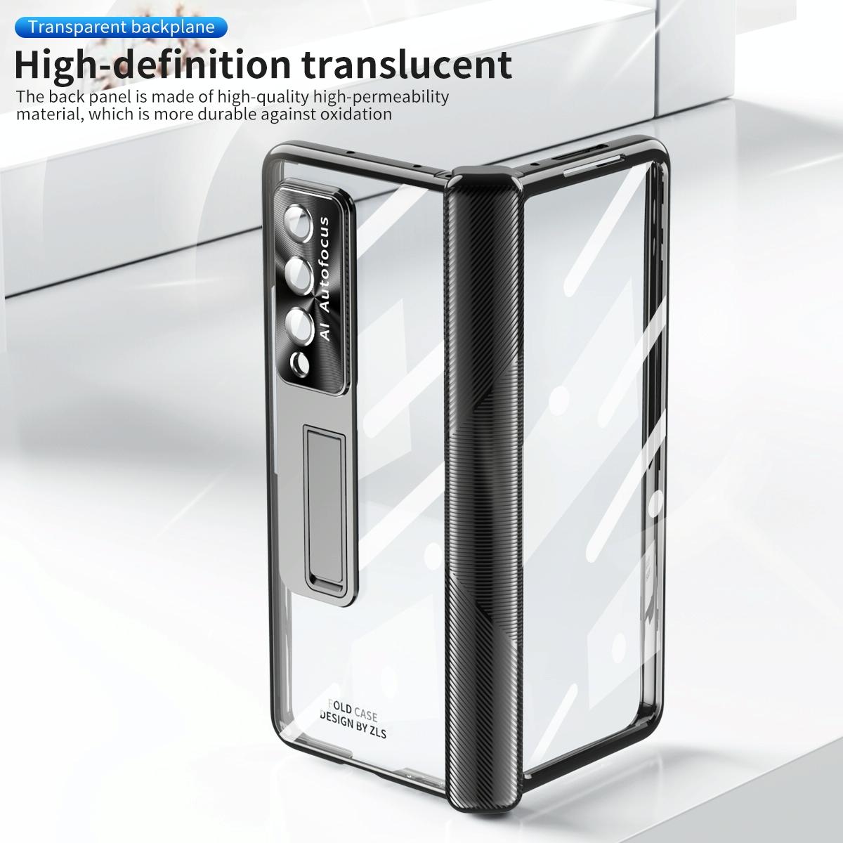 For Samsung Galaxy Z Fold4 5G Magnetic Phone Case With Holder - Plating Finish - Silver