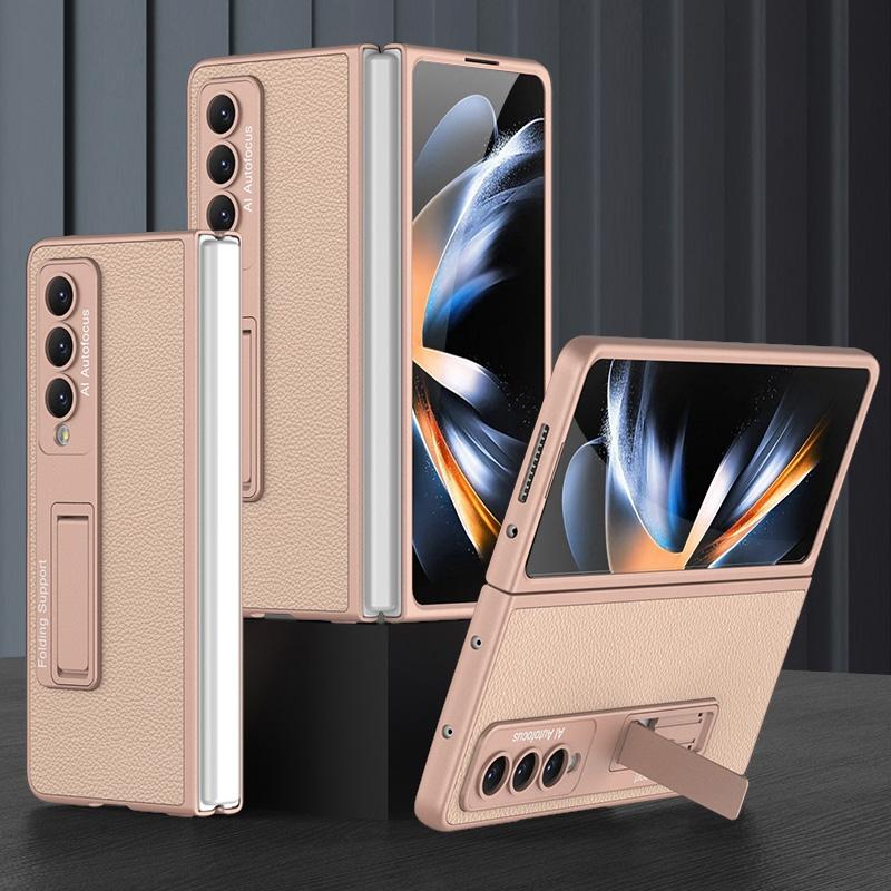 For Samsung Galaxy Z Fold4 5G Leather Case With Stand - Ultra Thin - Gold