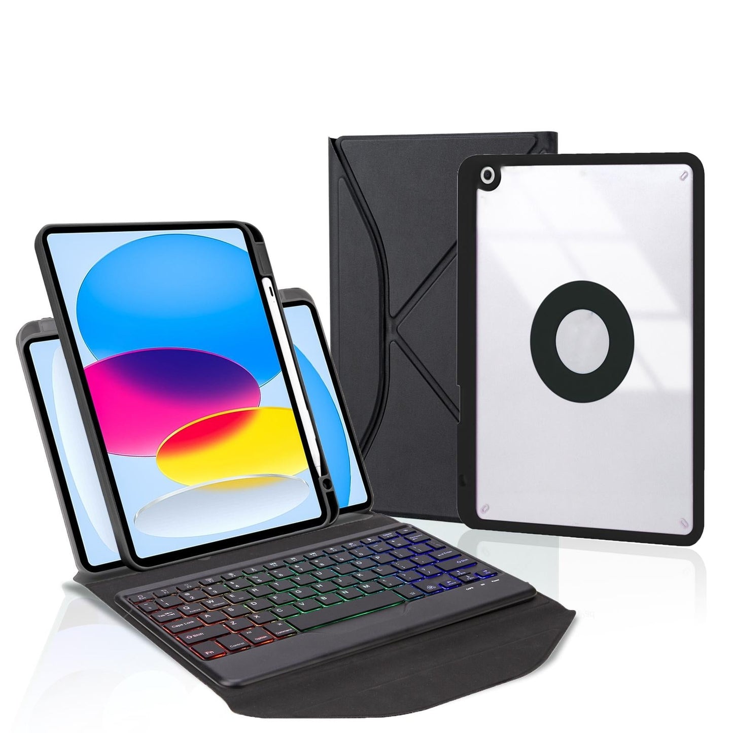Bluetooth Keyboard Leather Tablet Case With Pen Slot And Backlight - Sky Blue