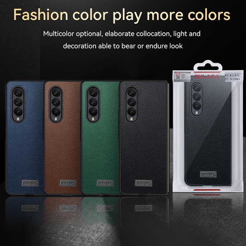 Handmade Leather Shockproof Tpu Case for Samsung Galaxy z Fold 4 - Black