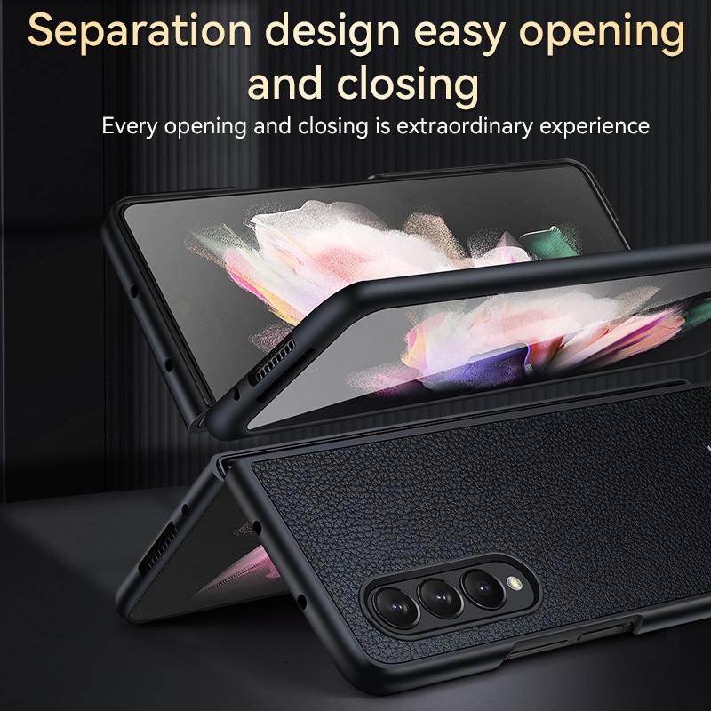 Handmade Leather Shockproof Tpu Case for Samsung Galaxy z Fold 4 - Black