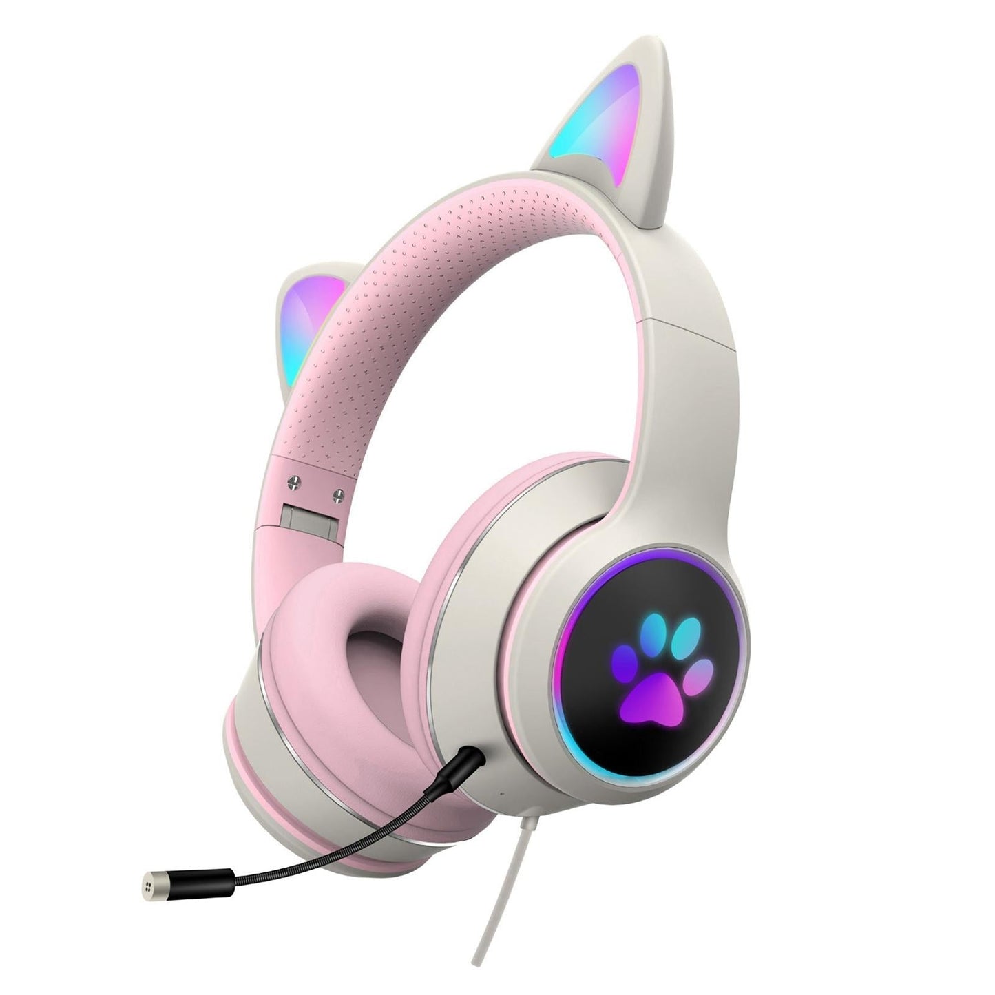 Foldable Led Headset With Mic Usb + 3.5Mm Port - Light Blue