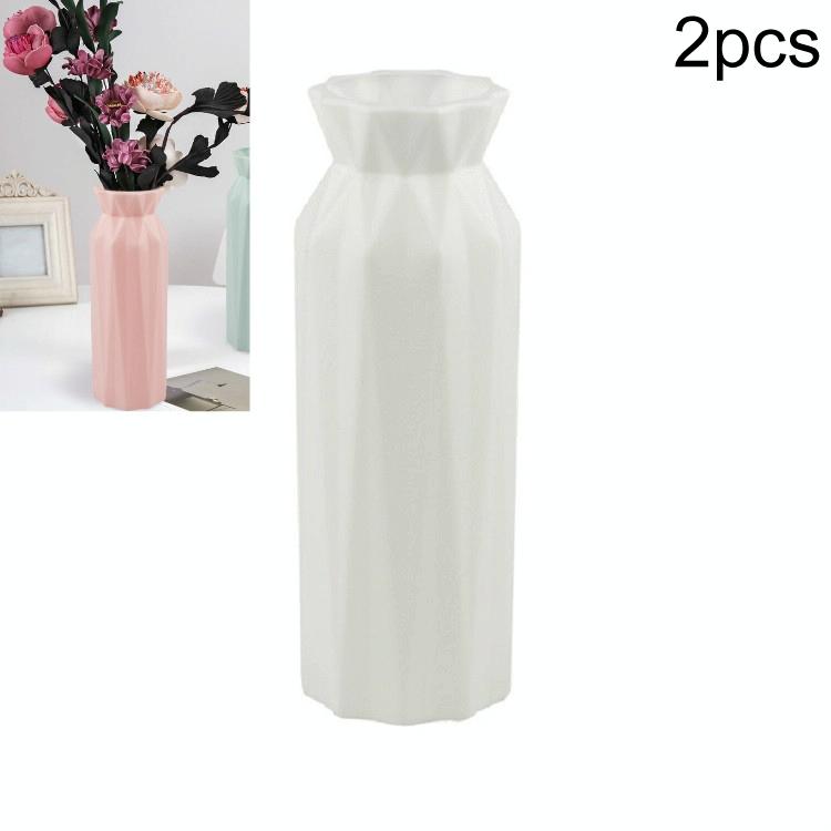 2-Pack Plastic Round Vases - Simple Anti-Fall Home Decor Ornaments - White