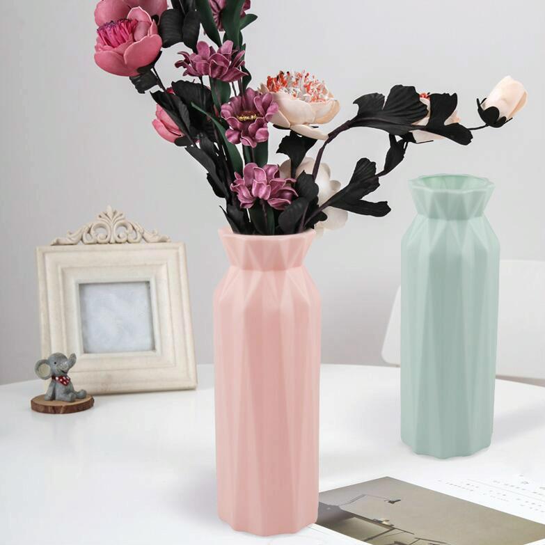 2-Pack Plastic Round Vases - Simple Anti-Fall Home Decor Ornaments - White