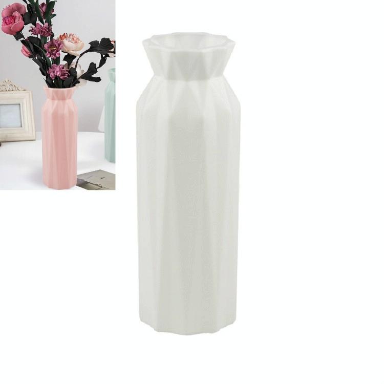 2-Pack Plastic Round Vases - Simple Anti-Fall Home Decor Ornaments - White