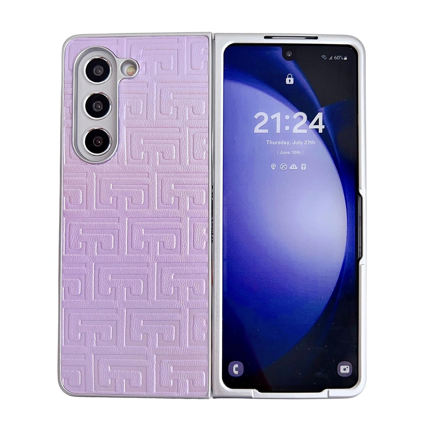 Geometric Gradient Leather Phone Case for Samsung Galaxy z Fold 4 5g - Pearlescent Finish - Pink