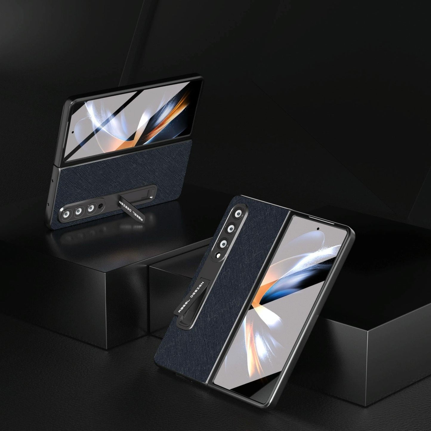 Cross Texture Leather Phone Case with Holder for Samsung Galaxy z Fold 4 5g - Blue