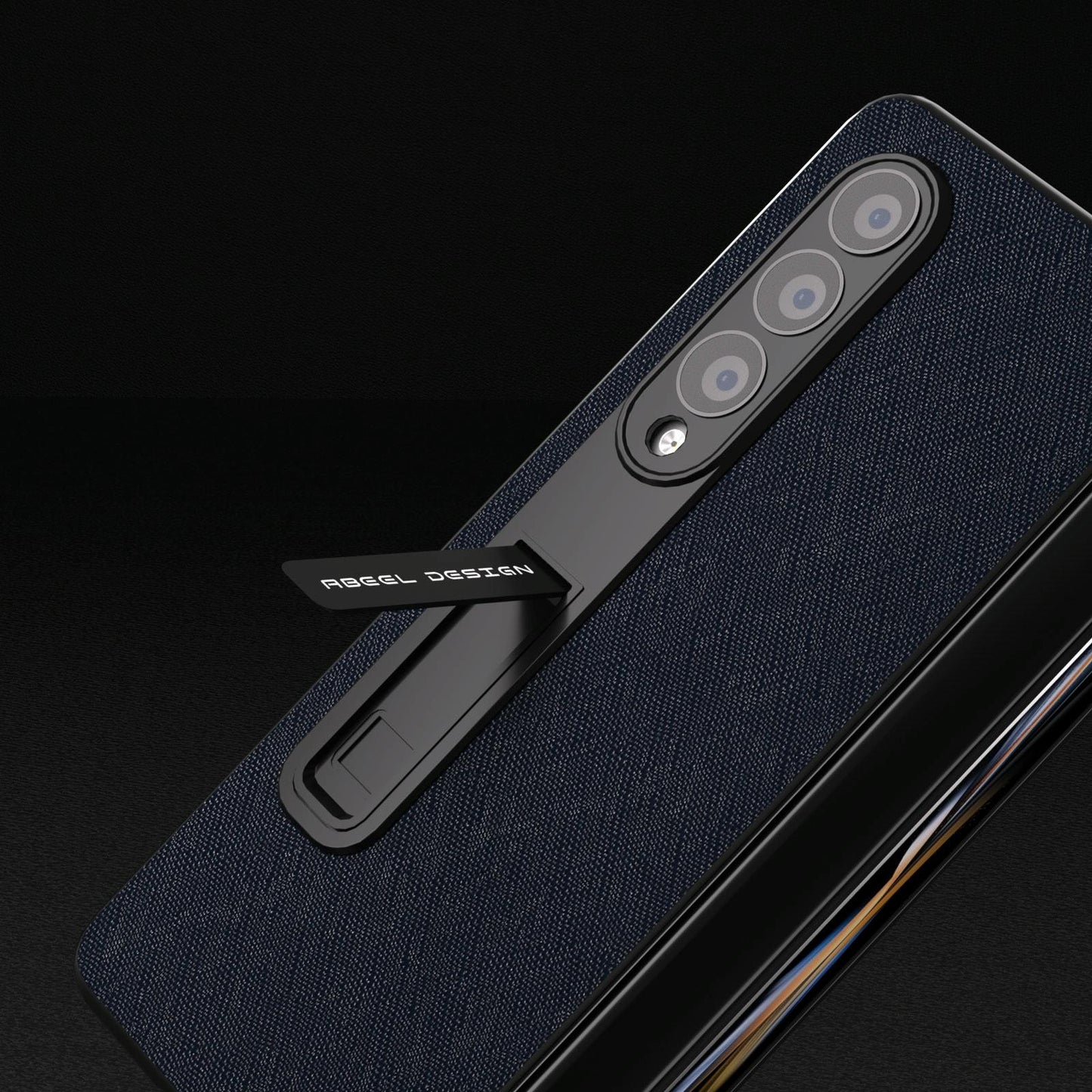 Cross Texture Leather Phone Case with Holder for Samsung Galaxy z Fold 4 5g - Blue