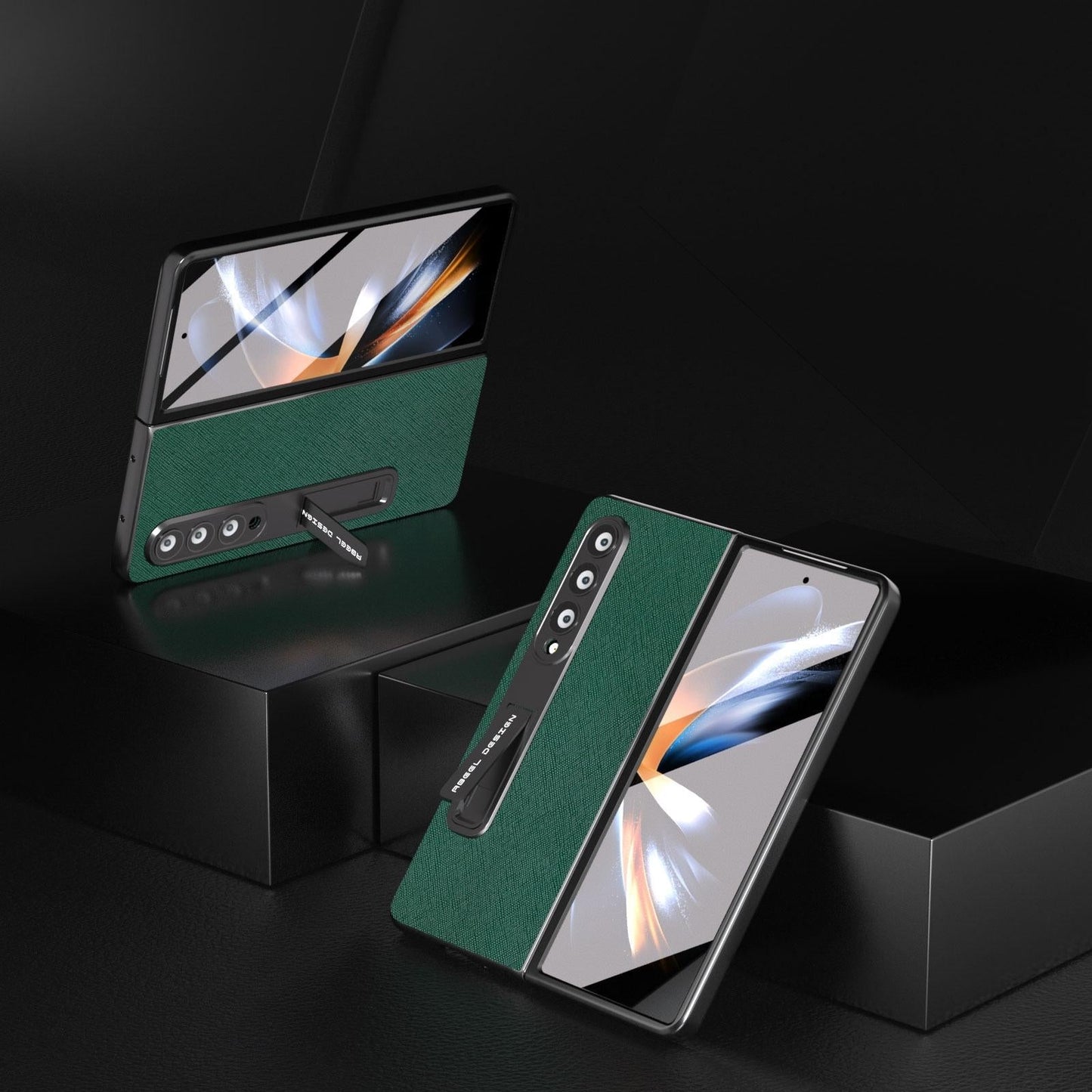 Cross Texture Leather Phone Case with Holder for Samsung Galaxy z Fold 4 5g - Blue