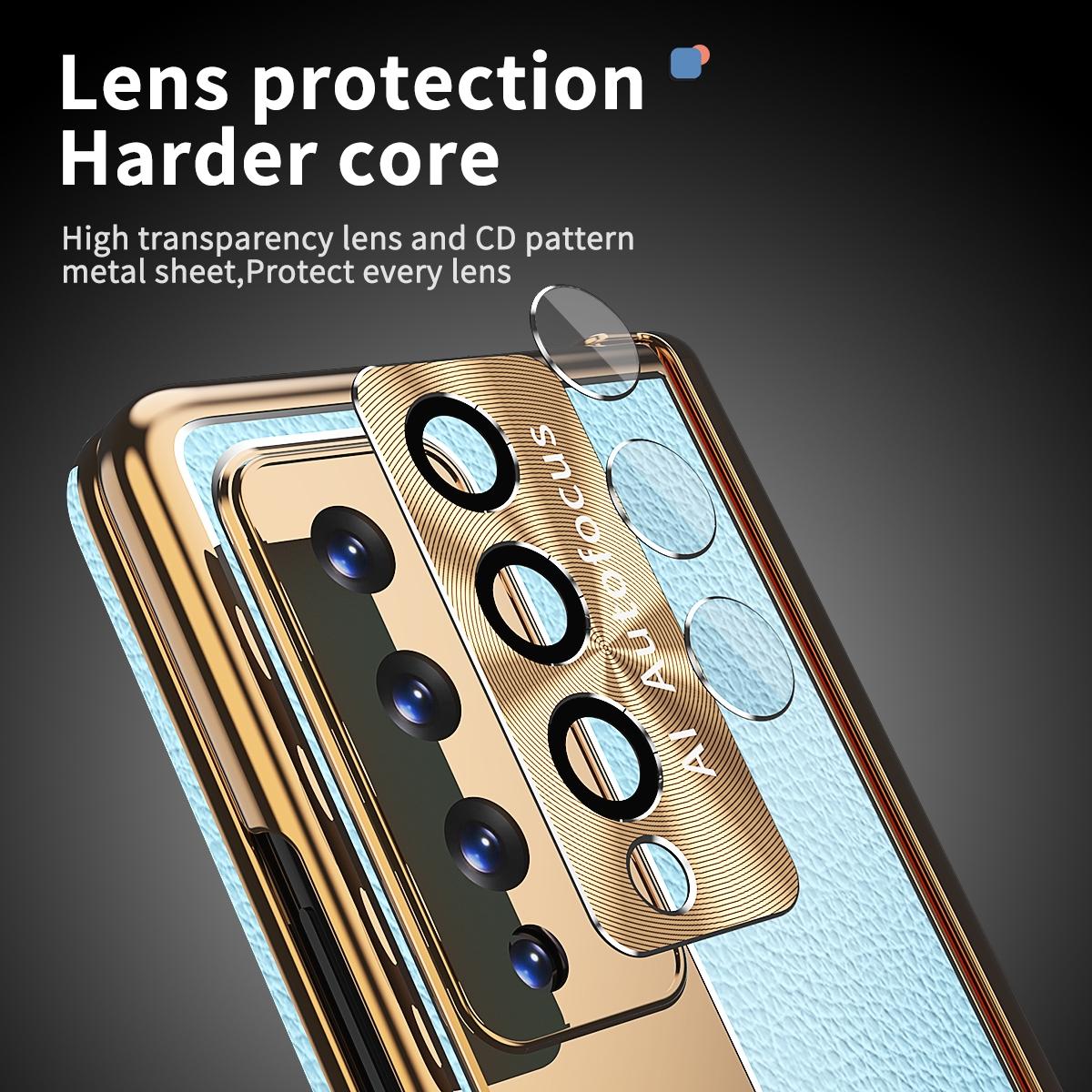 Shockproof Magnetic Litchi Pattern Phone Case for Samsung Galaxy z Fold 4 - Gold