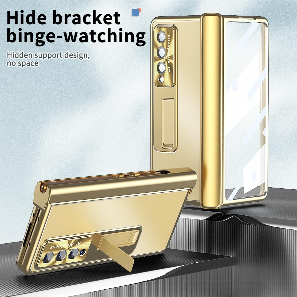Shockproof Aluminum Double Hinge Case for Samsung Galaxy z Fold 4 - Silver Gold