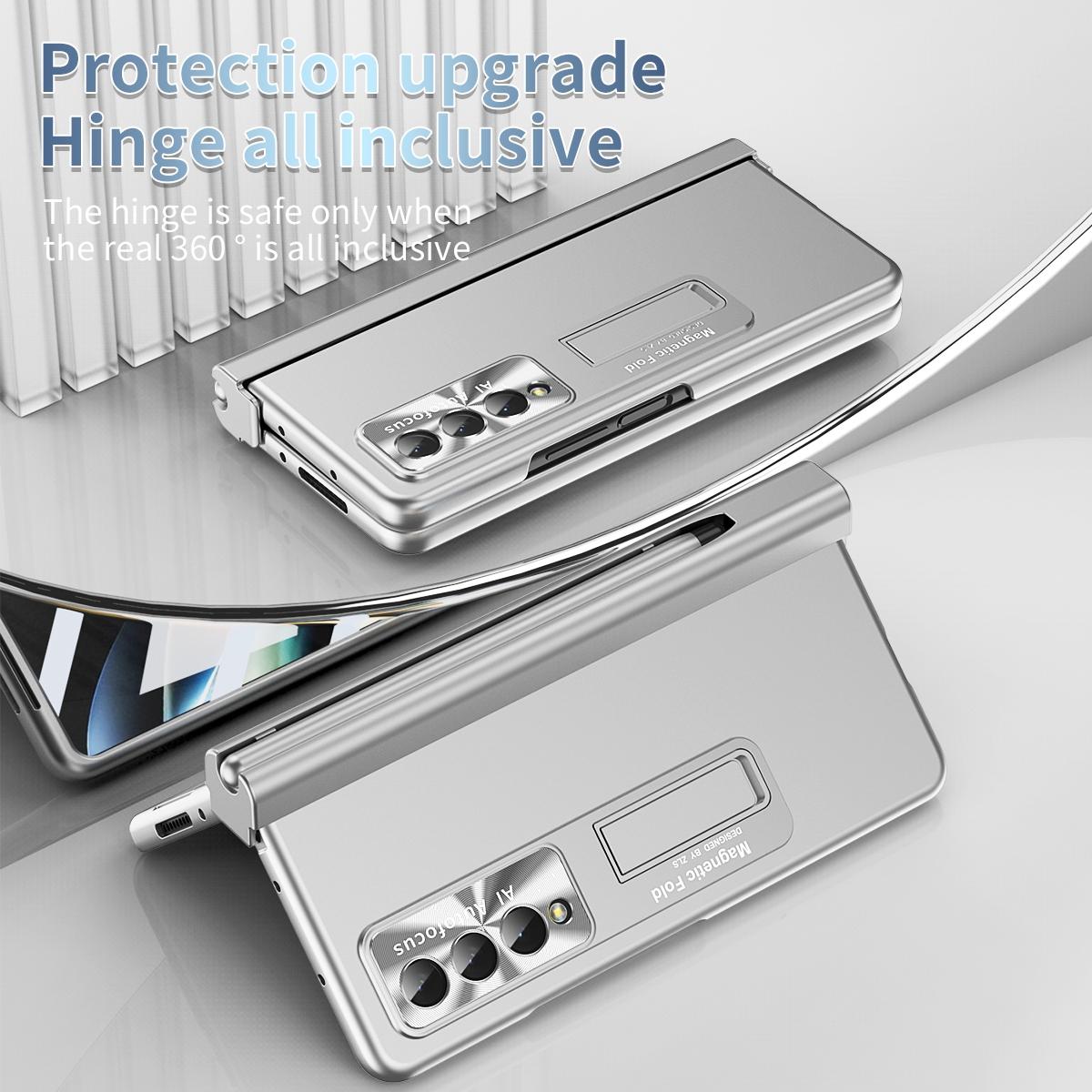 Foldable Phone Case with Pen Slot for Samsung Galaxy z Fold 4 - Electroplated - Blue