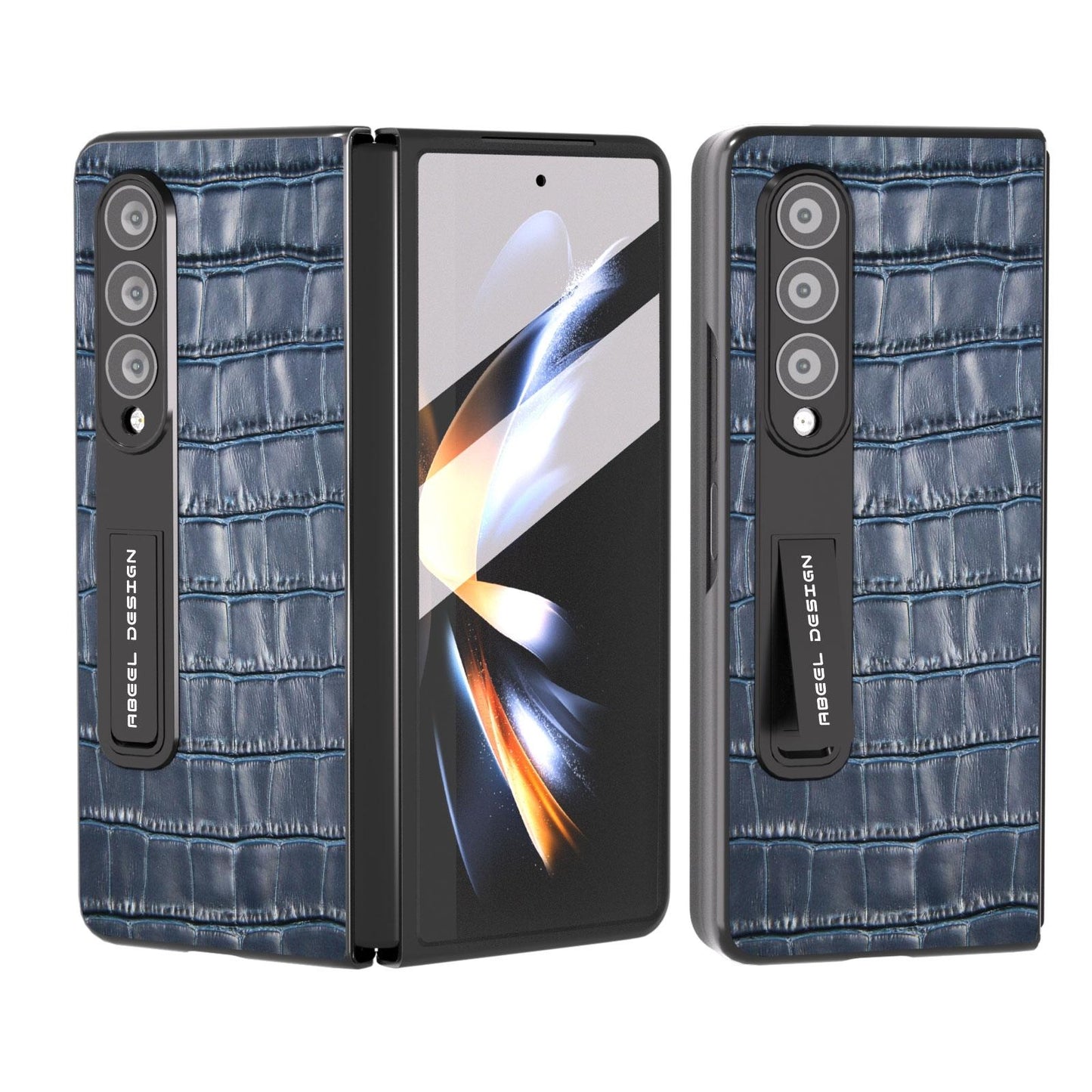 For Samsung Galaxy Z Fold4 5G Premium Leather Phone Case - Crocodile Texture - Black