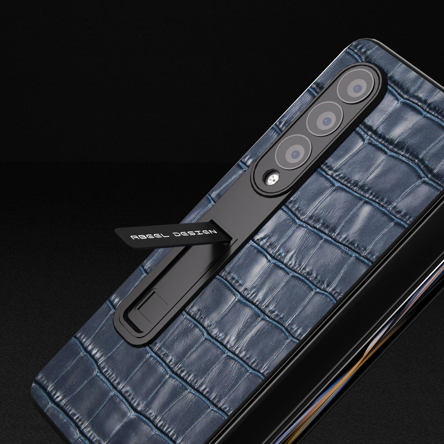 For Samsung Galaxy Z Fold4 5G Premium Leather Phone Case - Crocodile Texture - Black
