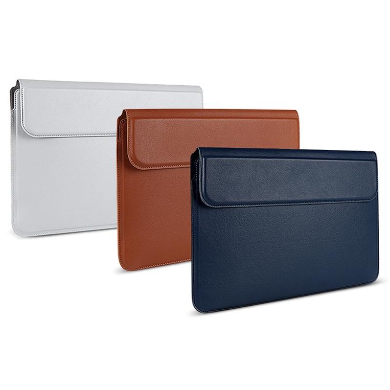 Leather Laptop Liner Bag - 14.1-15.4 Inches With Stand Function - Sapphire Blue With Bag