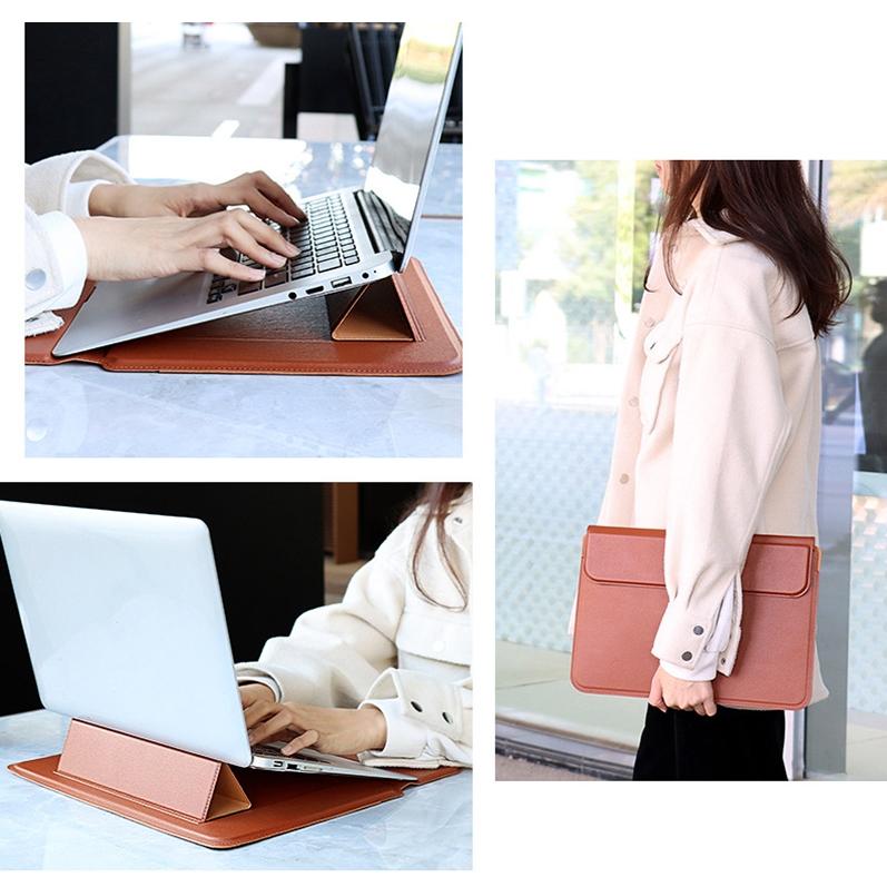Leather Laptop Liner Bag - 14.1-15.4 Inches With Stand Function - Sapphire Blue With Bag