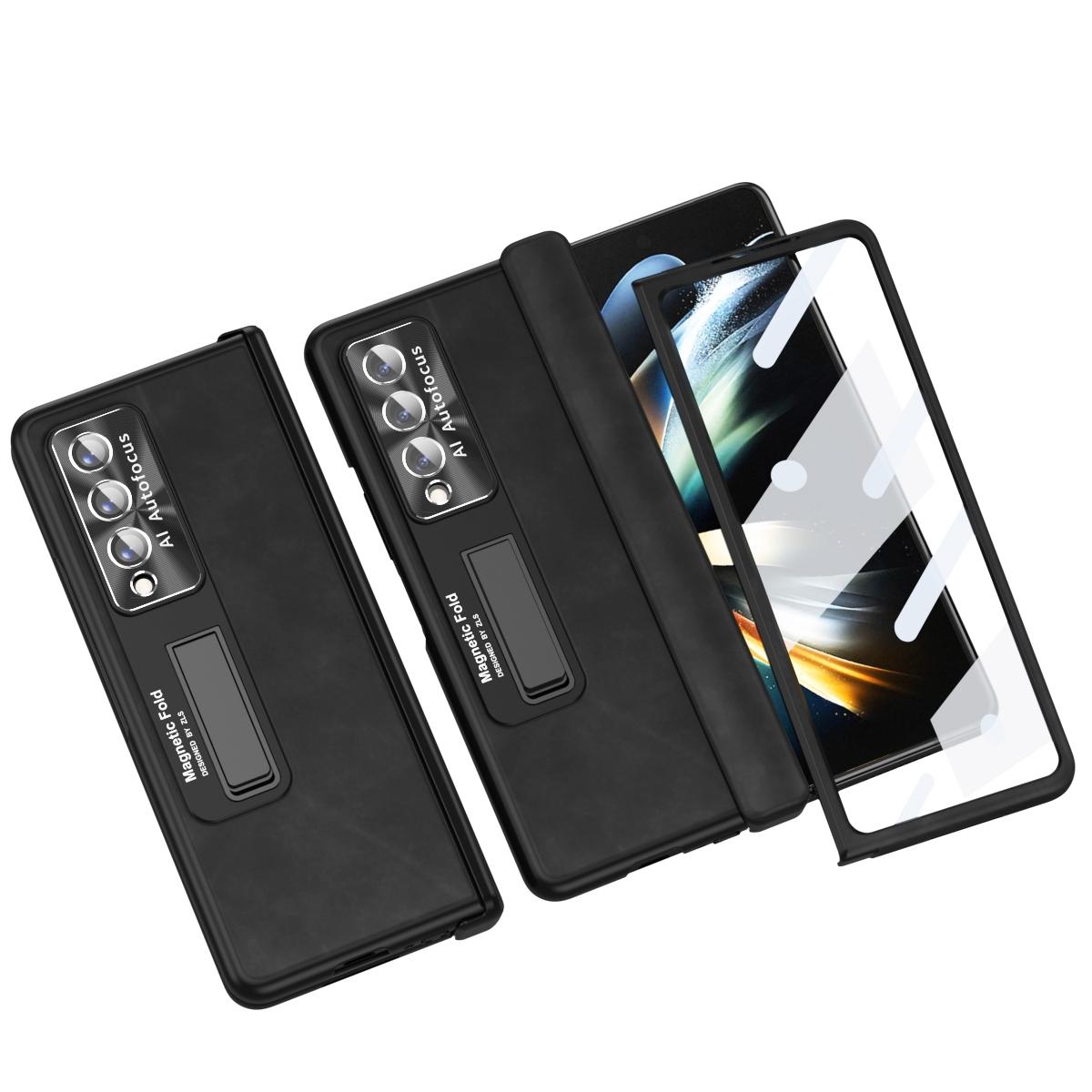 For Samsung Galaxy Z Fold4 5G Napa Texture All-In-One Phone Case - Yellow