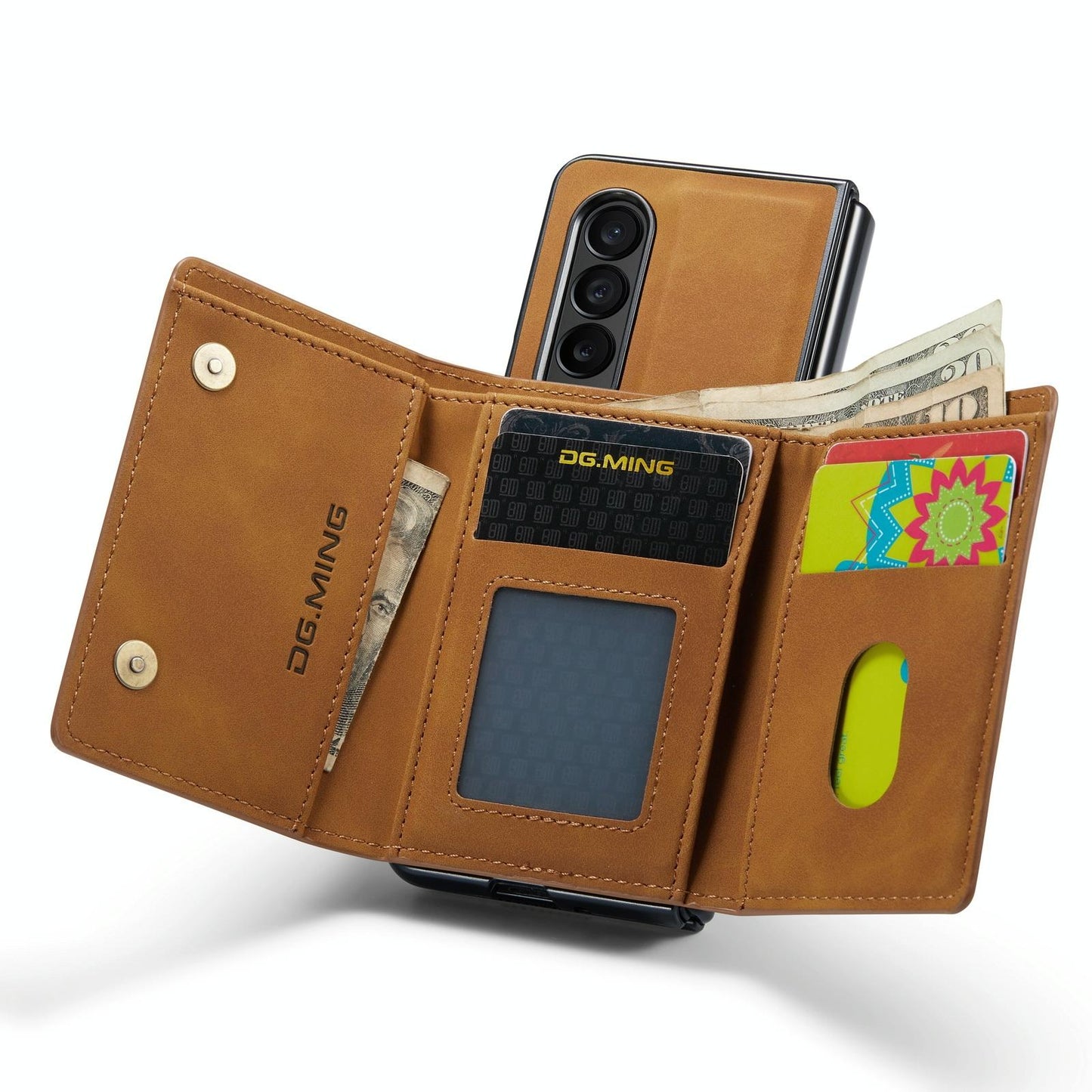 For Samsung Galaxy Z Fold4 5G Wallet Case - 3 Fold Multi Card Holder - Brown