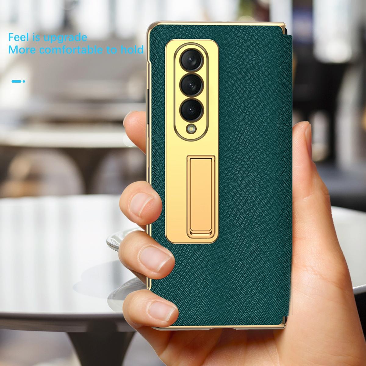 For Samsung Galaxy Z Fold4 5G Flip Case With Tempered Film - Textured Hinge - Purple
