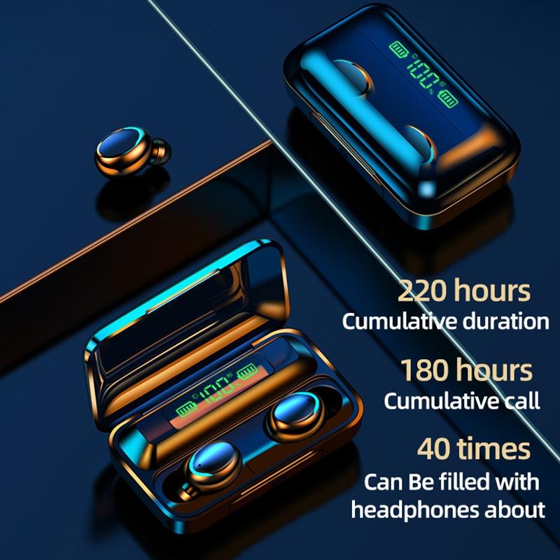 Macaron Bluetooth Earphones with Led Display and Noise Reduction - Dark Blue