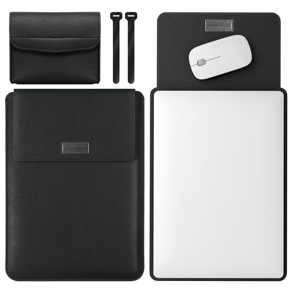 Lightweight Leather Computer Bag - 4-in-1 Portable - Fits 15.4 / 15.6 / 16.1 Inches - Black