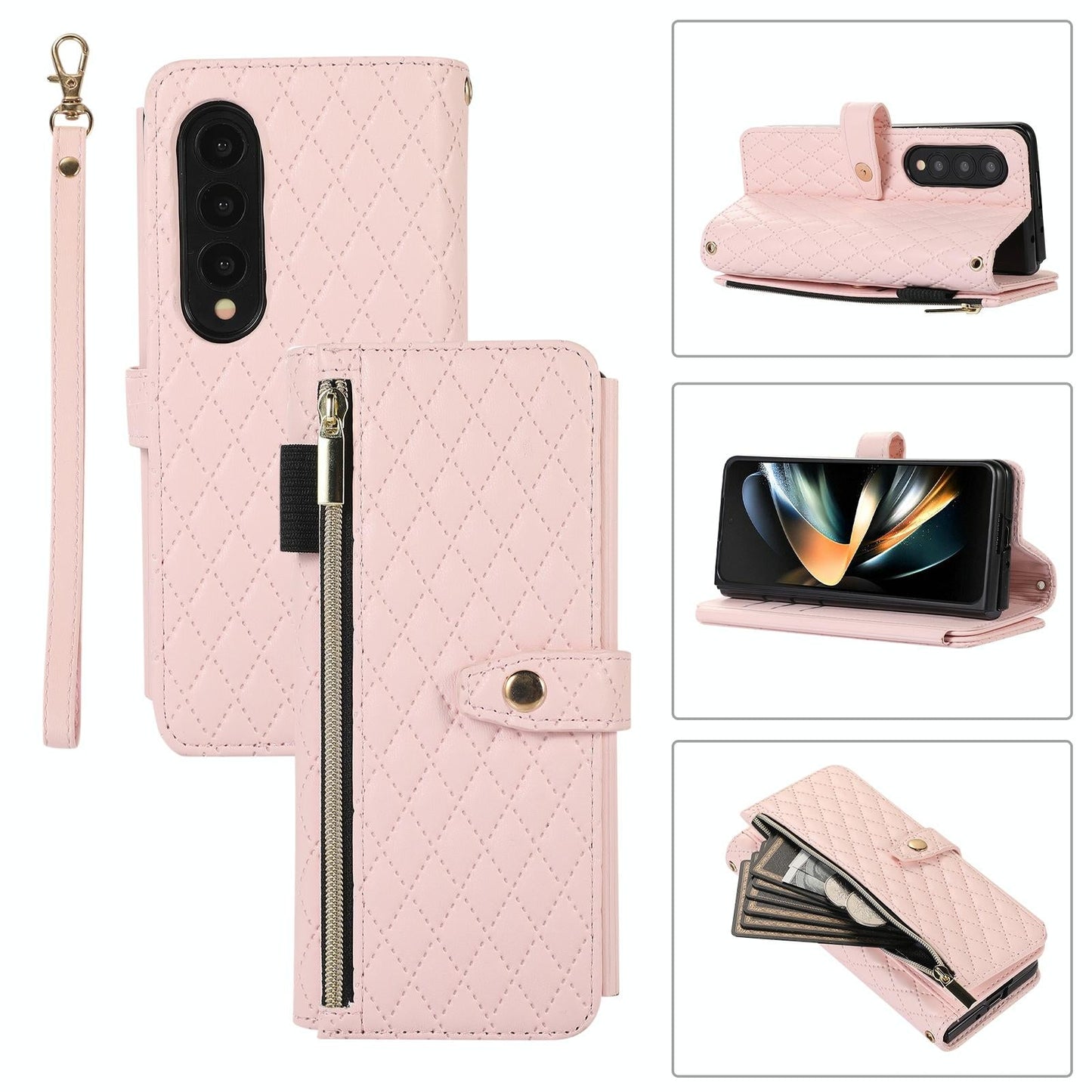 Foldable Diamond Lattice Phone Case for Samsung Galaxy z Fold 4 - Black