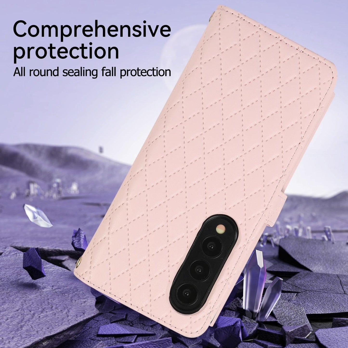 Foldable Diamond Lattice Phone Case for Samsung Galaxy z Fold 4 - Black