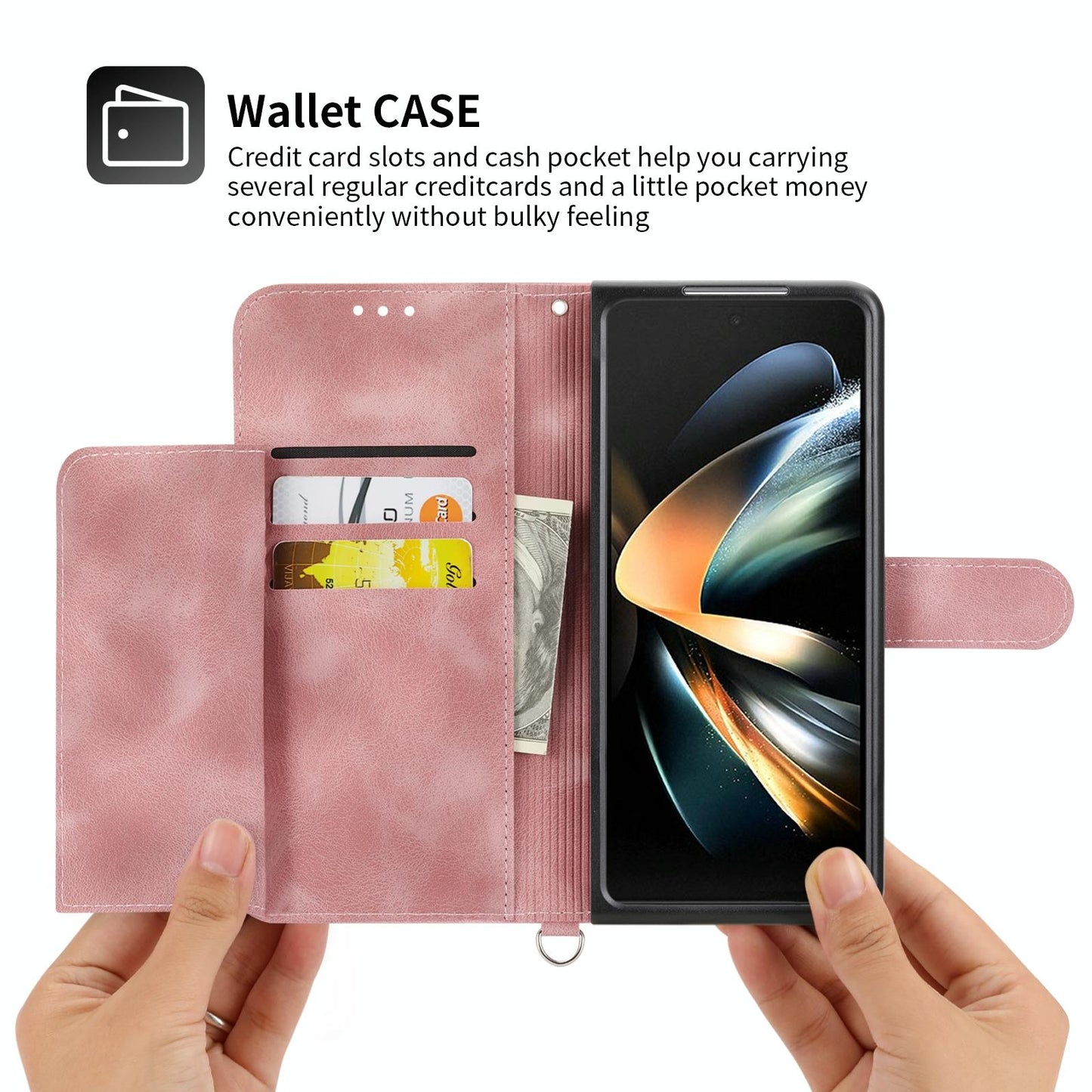 Floral Leather Phone Wallet for Samsung Galaxy z Fold 4 - Embossed - Wine Red