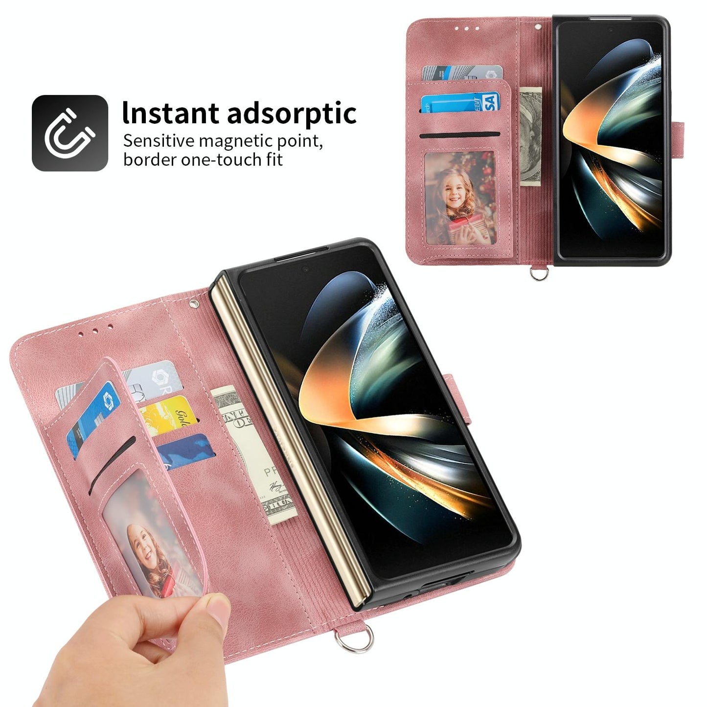 Floral Leather Phone Wallet for Samsung Galaxy z Fold 4 - Embossed - Wine Red