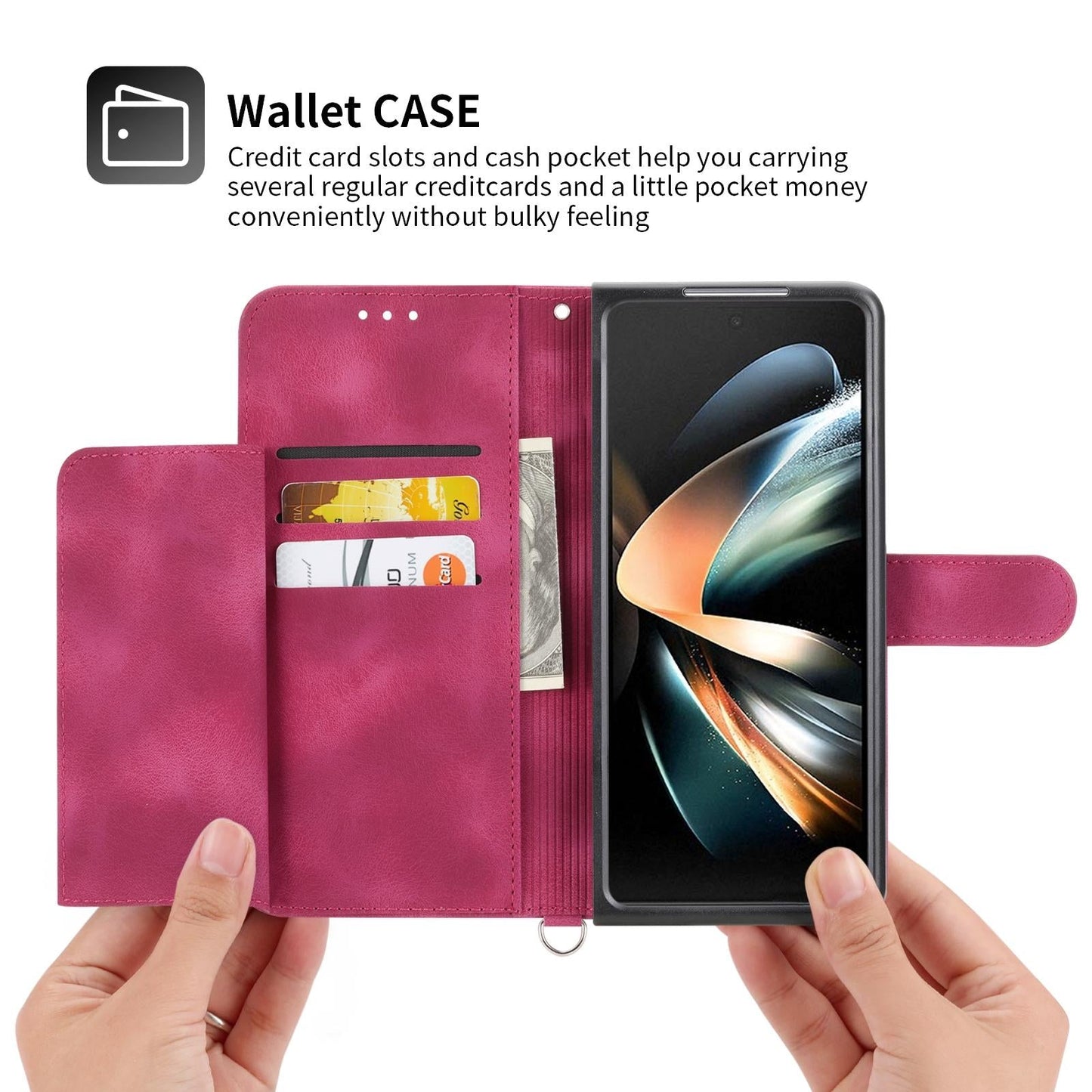 Floral Leather Phone Wallet for Samsung Galaxy z Fold 4 - Embossed - Wine Red