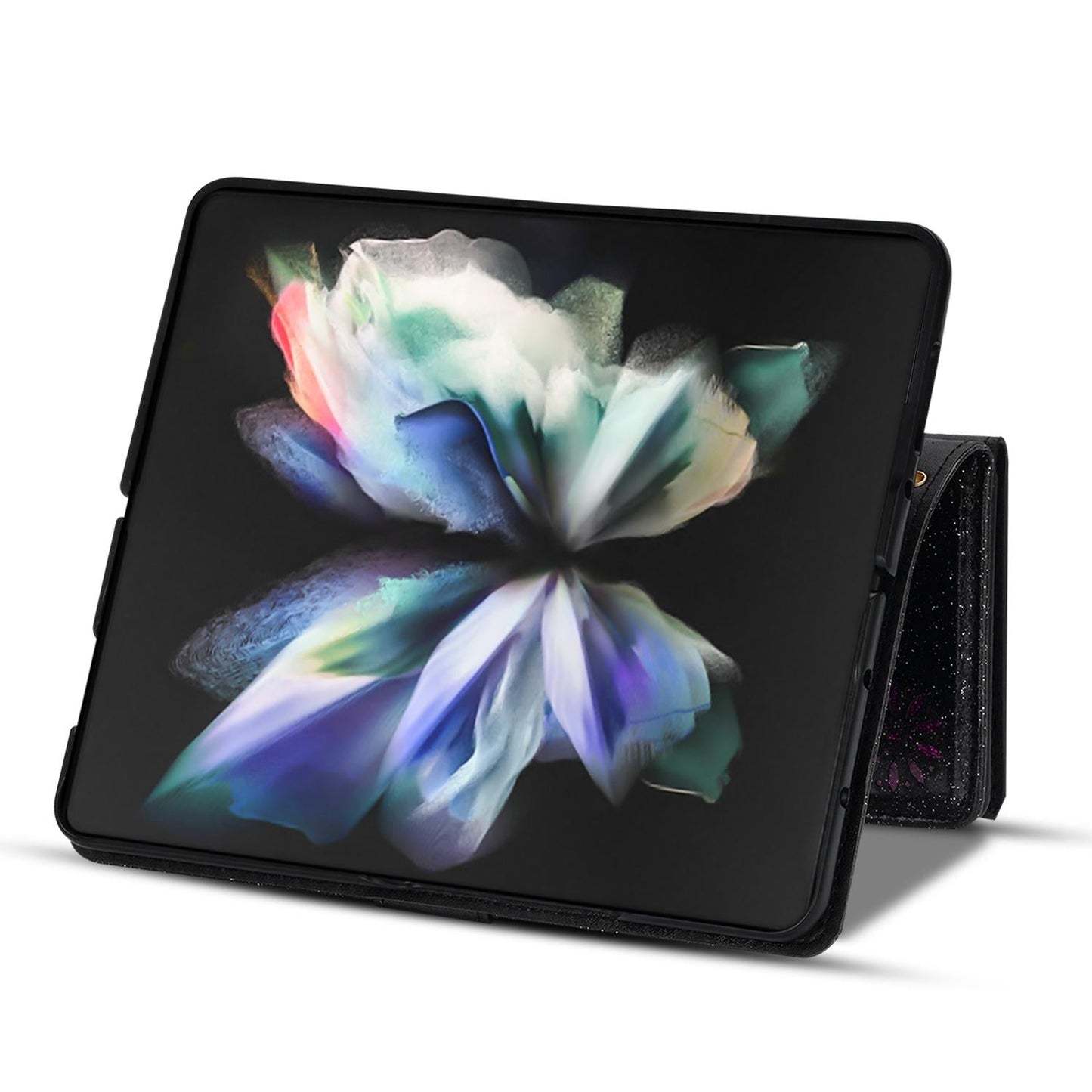 Sparkling Leather Zip Case for Samsung Galaxy z Fold 4 - Zipper Closure - Black