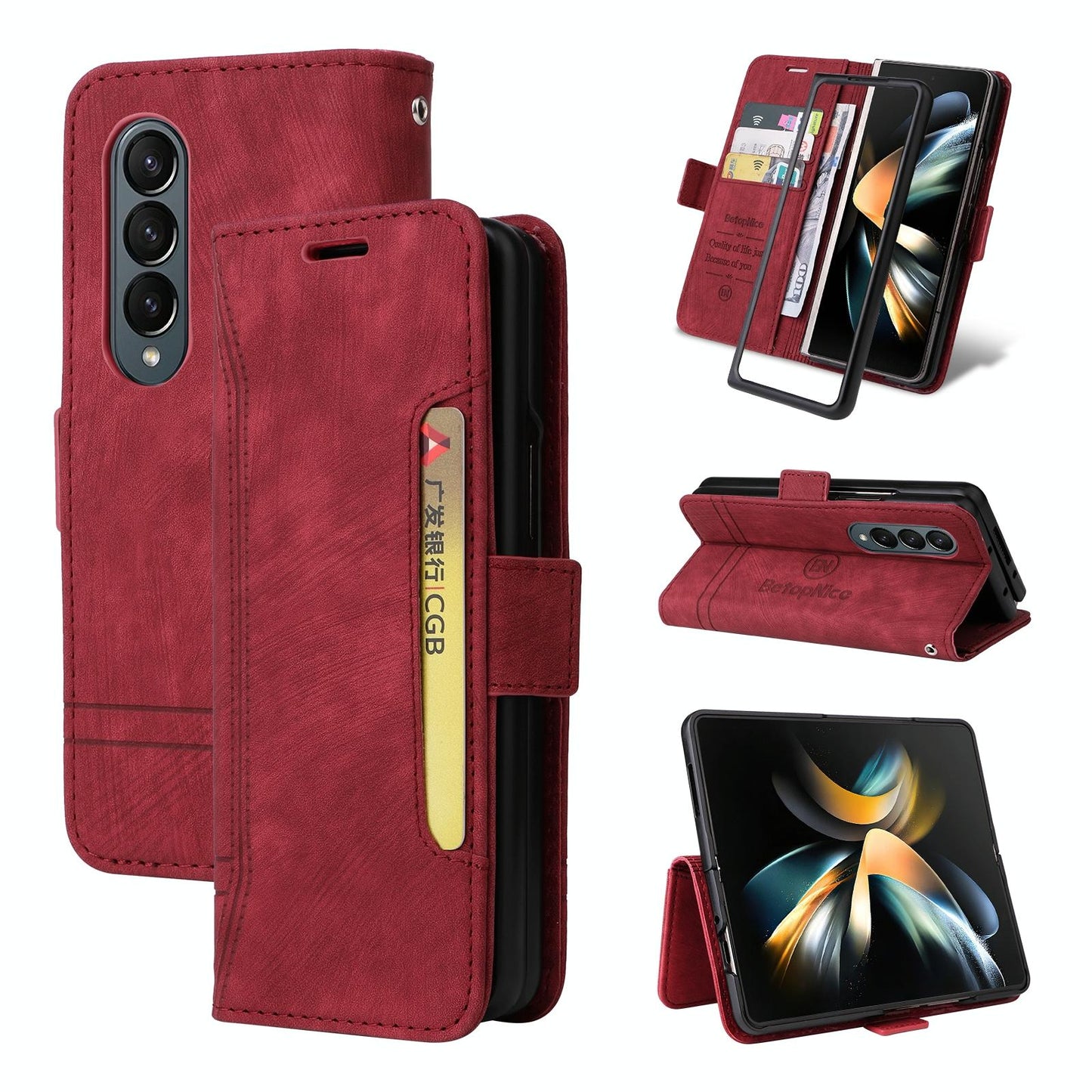 For Samsung Galaxy Z Fold4 5G Leather Dual Buckle Phone Case - Green