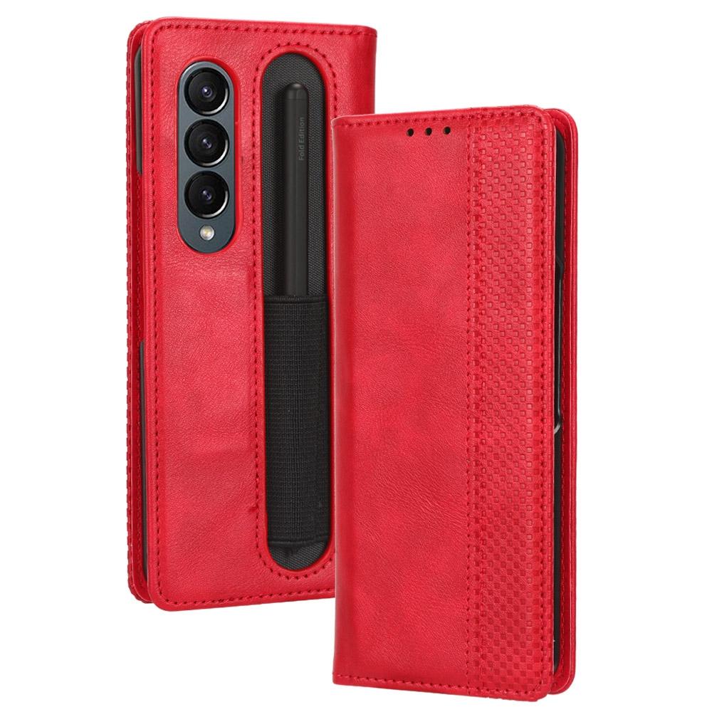 Vintage Leather Phone Case for Samsung Galaxy z Fold 4 5g with Magnetic Buckle - Brown