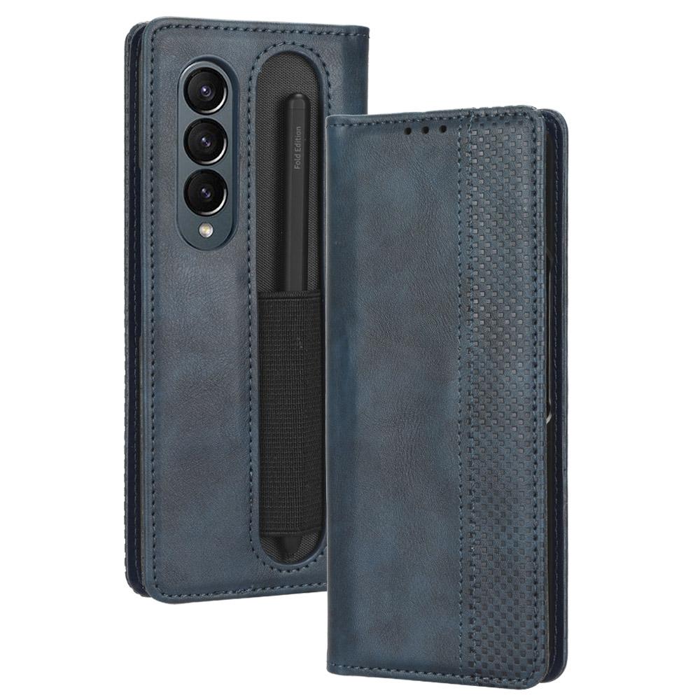 Vintage Leather Phone Case for Samsung Galaxy z Fold 4 5g with Magnetic Buckle - Brown