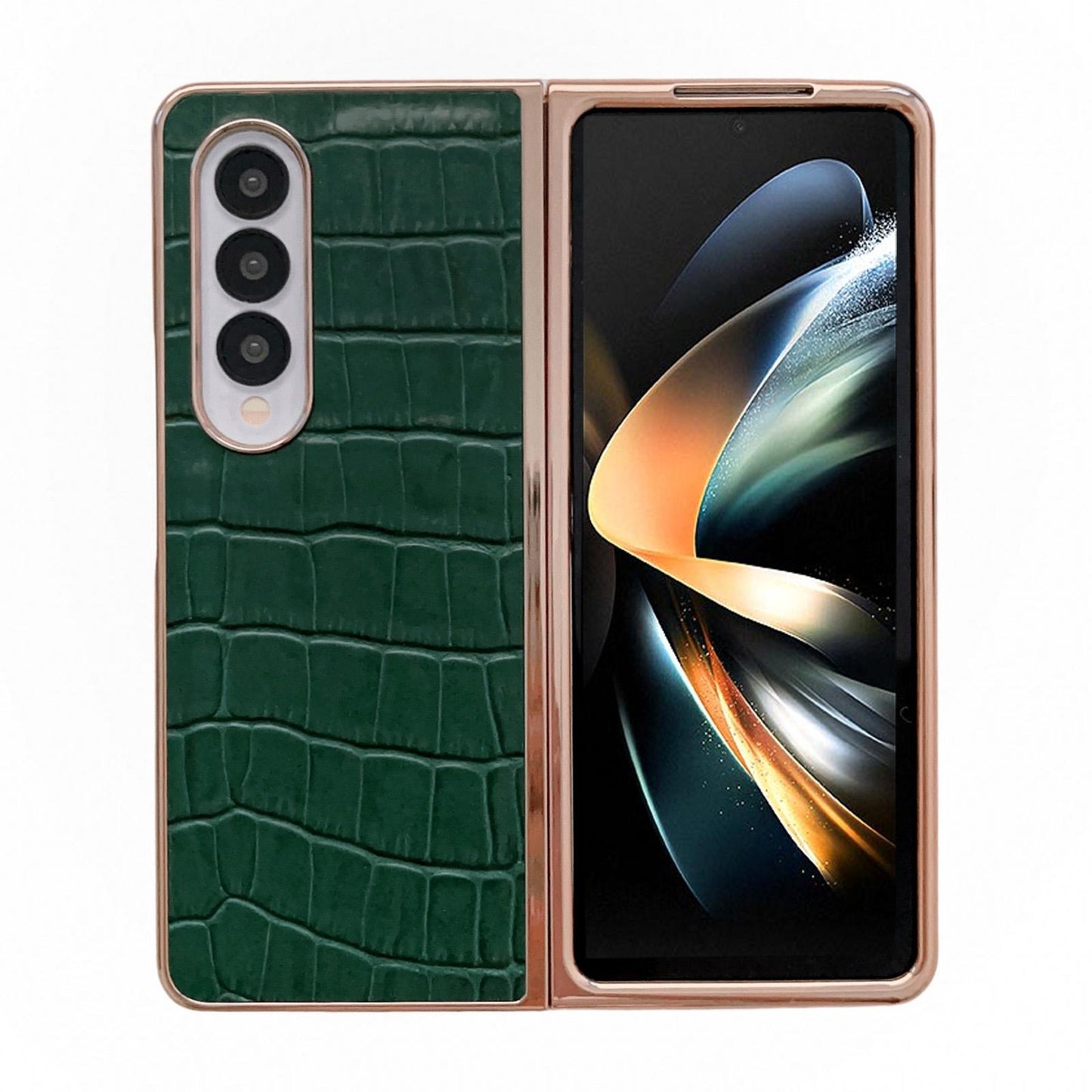 For Samsung Galaxy Z Fold4 5G Crocodile Leather Phone Case - Electroplated - Blue