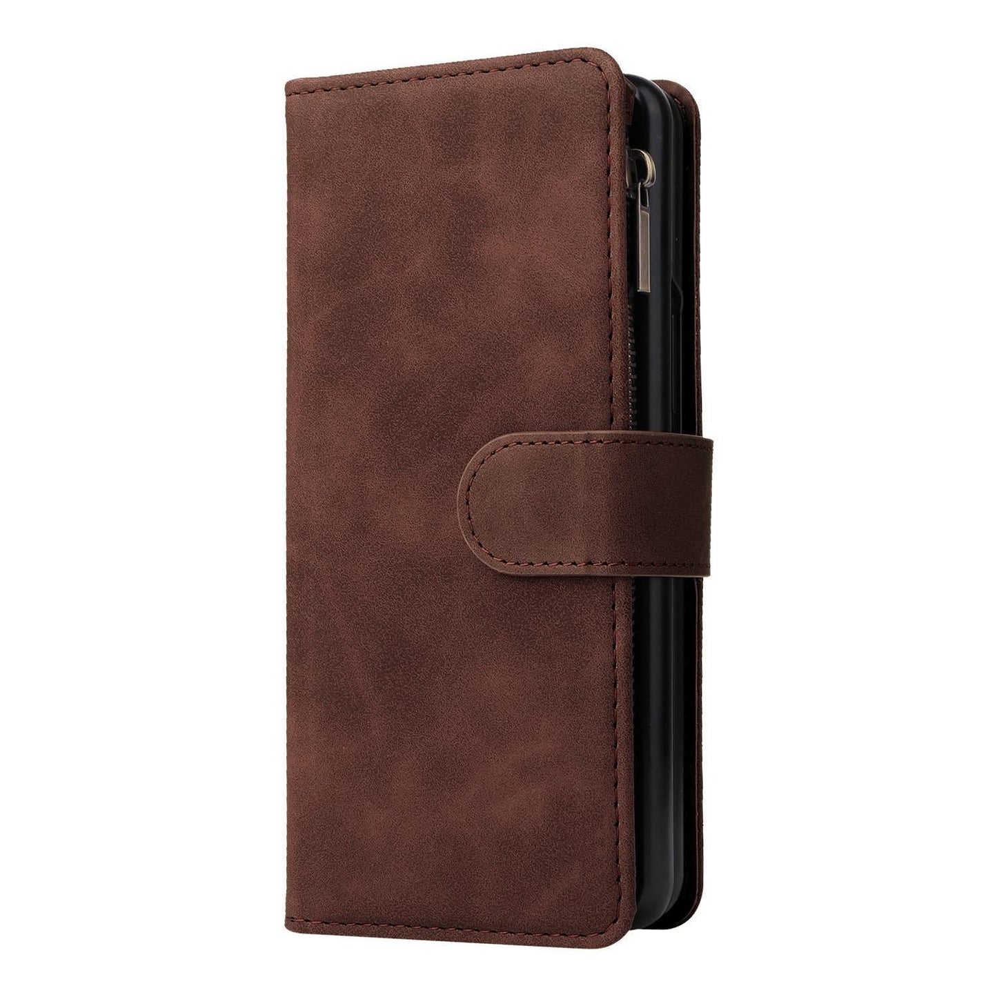 Frosted Leather Zip Wallet for Samsung Galaxy z Fold 4 - Compact and Stylish - Brown