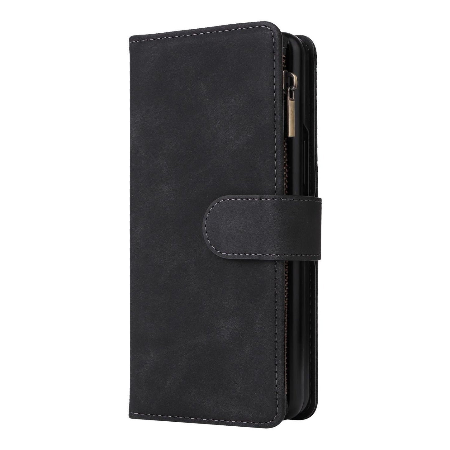 Frosted Leather Zip Wallet for Samsung Galaxy z Fold 4 - Compact and Stylish - Brown