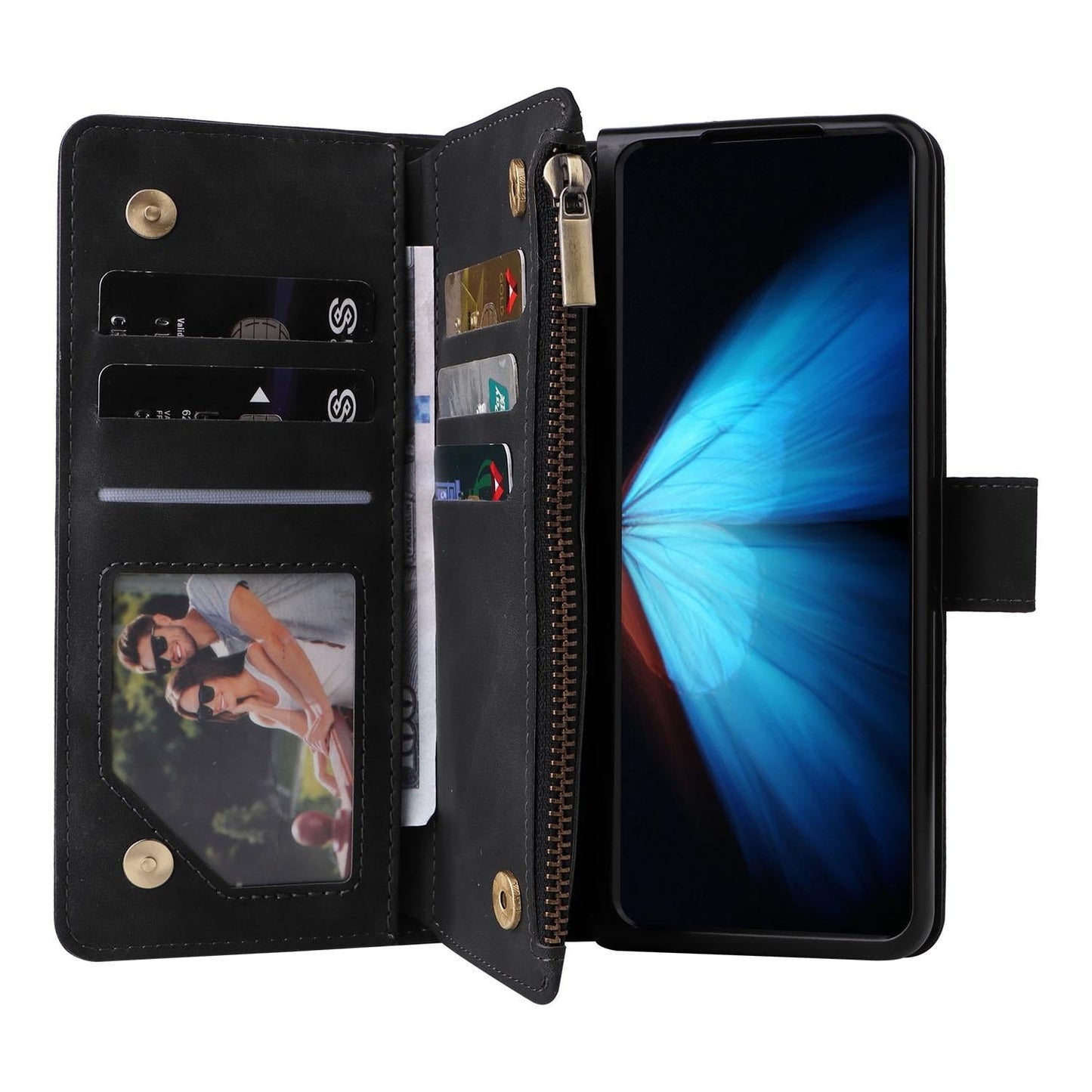 Frosted Leather Zip Wallet for Samsung Galaxy z Fold 4 - Compact and Stylish - Brown