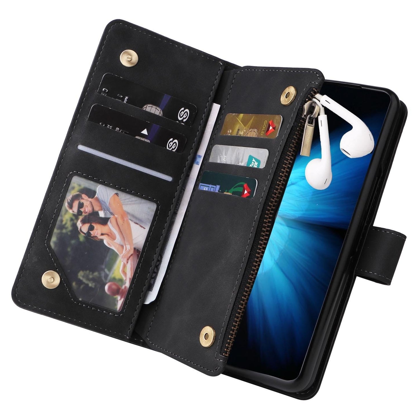 Frosted Leather Zip Wallet for Samsung Galaxy z Fold 4 - Compact and Stylish - Brown