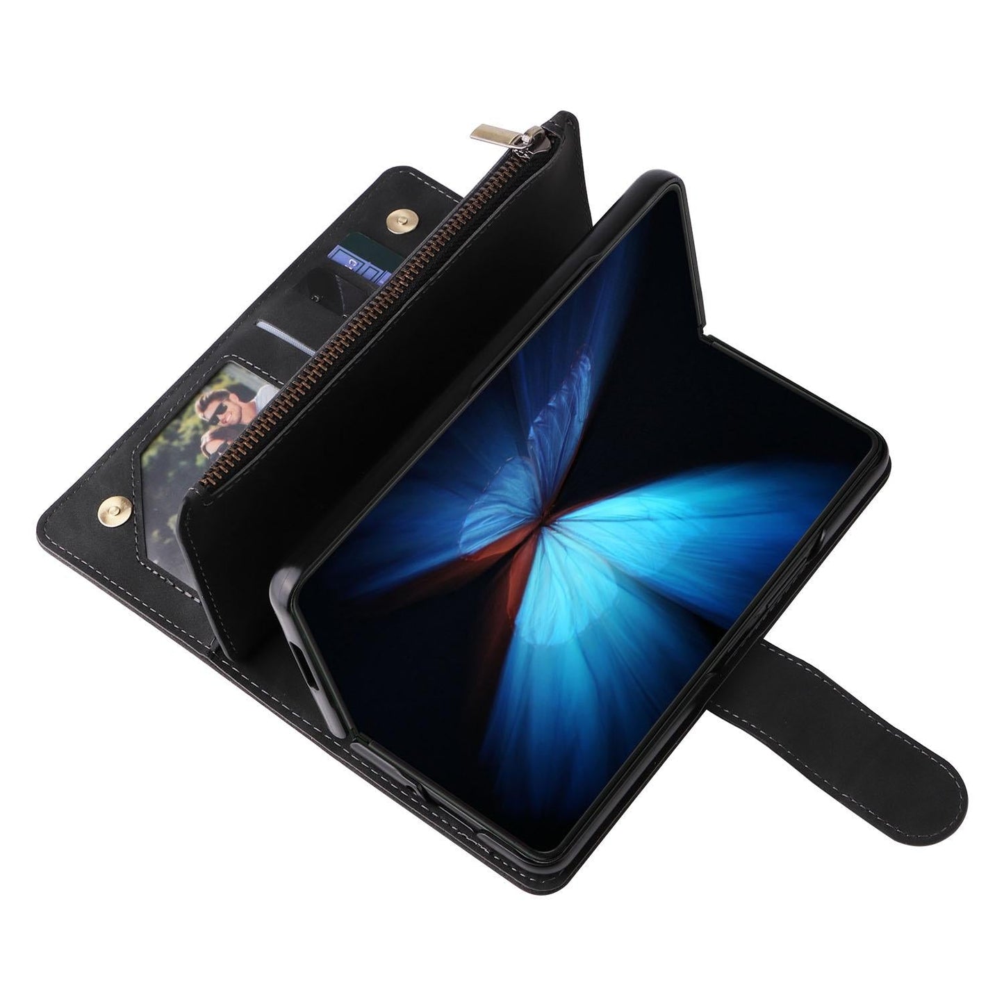 Frosted Leather Zip Wallet for Samsung Galaxy z Fold 4 - Compact and Stylish - Brown