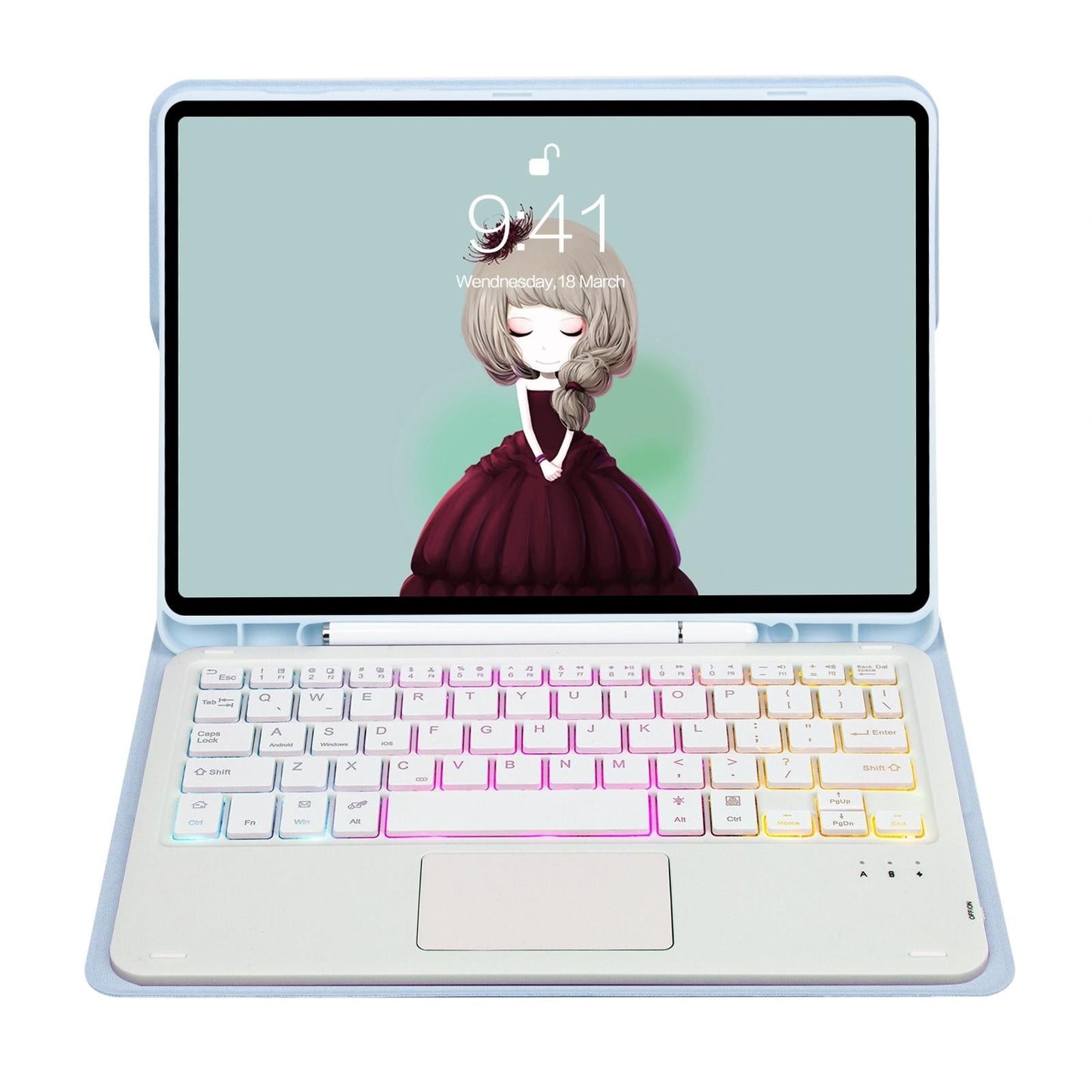 Bluetooth Keyboard Leather Case For Ipad 9.7 2018 & 2017 / Pro 9.7 / Air 2 With Touch Pad & Backlight - Purple