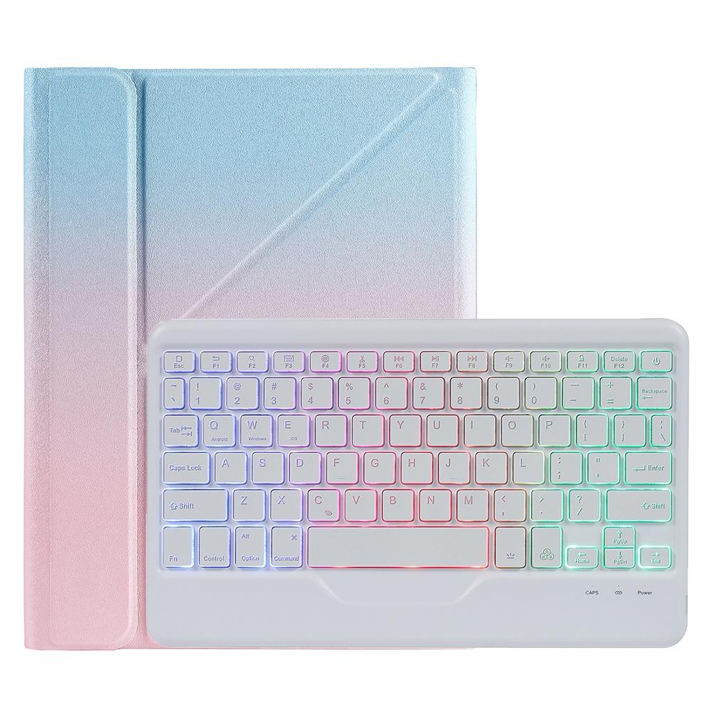 Bluetooth Keyboard Leather Case For Ipad 9.7 - Triangle Holder & Pen Slot - Gradient Blue Pink