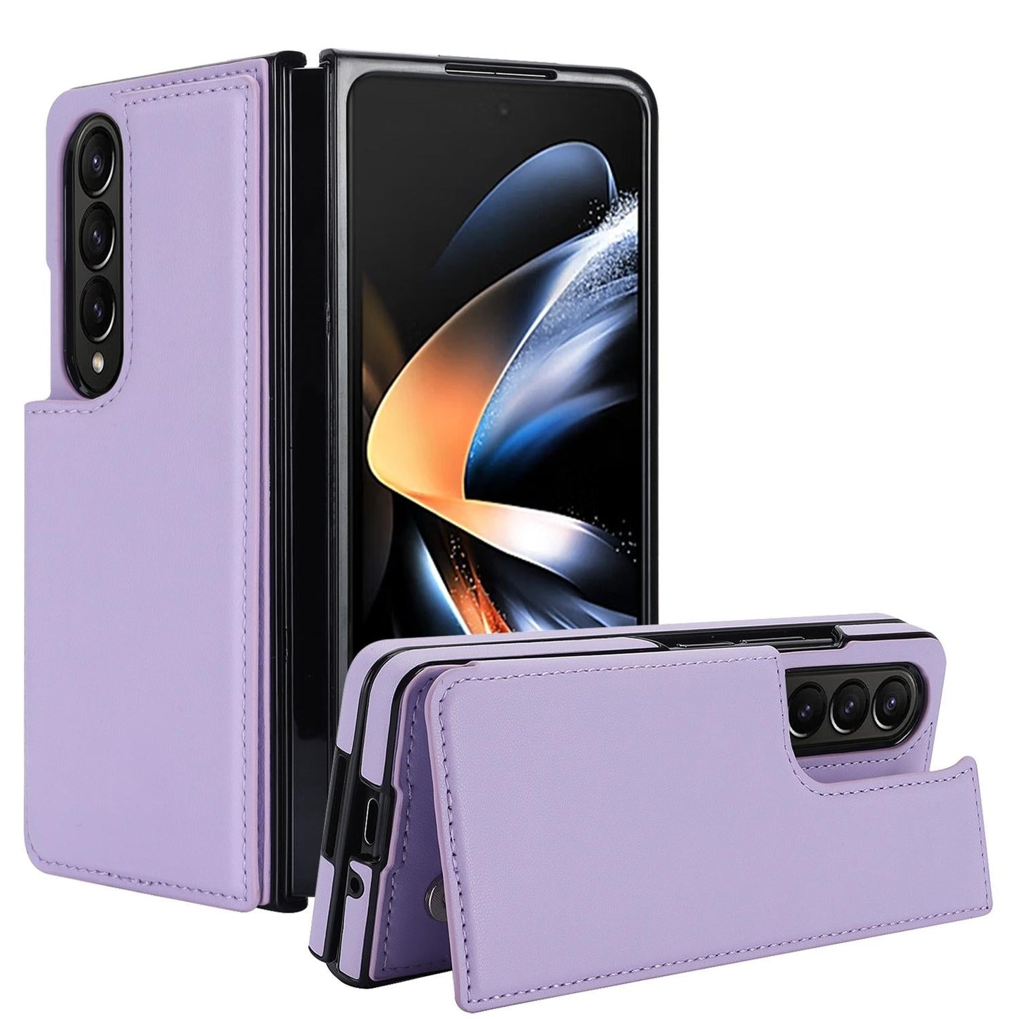 For Samsung Galaxy z Fold4 5G Foldable Phone Case with Double Buckle Card Slot - Purple