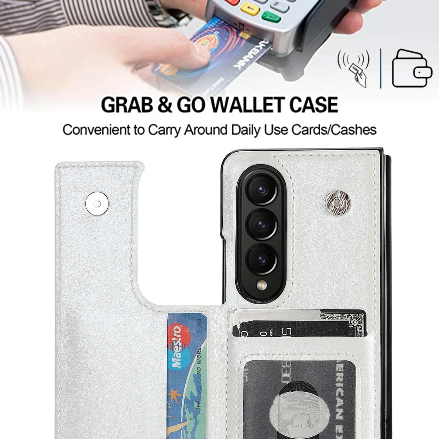 For Samsung Galaxy z Fold4 5G Foldable Phone Case with Double Buckle Card Slot - Purple
